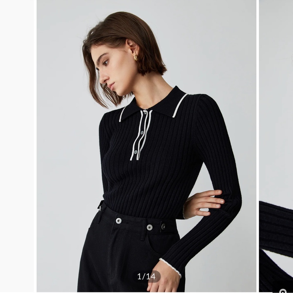 Black full sleeve polo with contract piping size XS